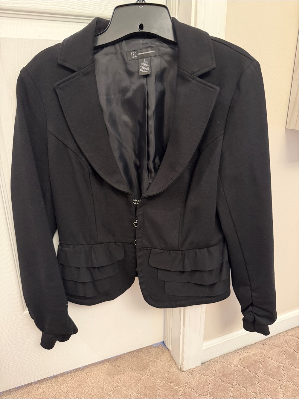 INC International Concepts Black Women's Tailored Ruffle-Hem Blazer